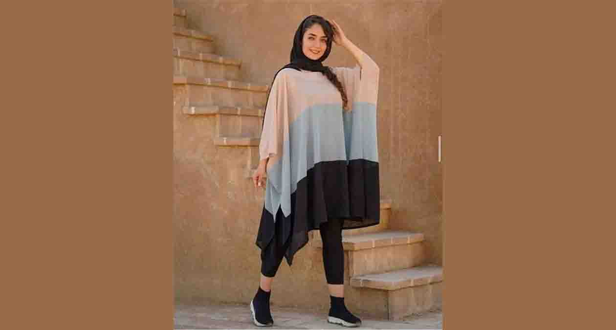 مانتو کیمونو در رنگ گلبهی، خاکستری و مشکی