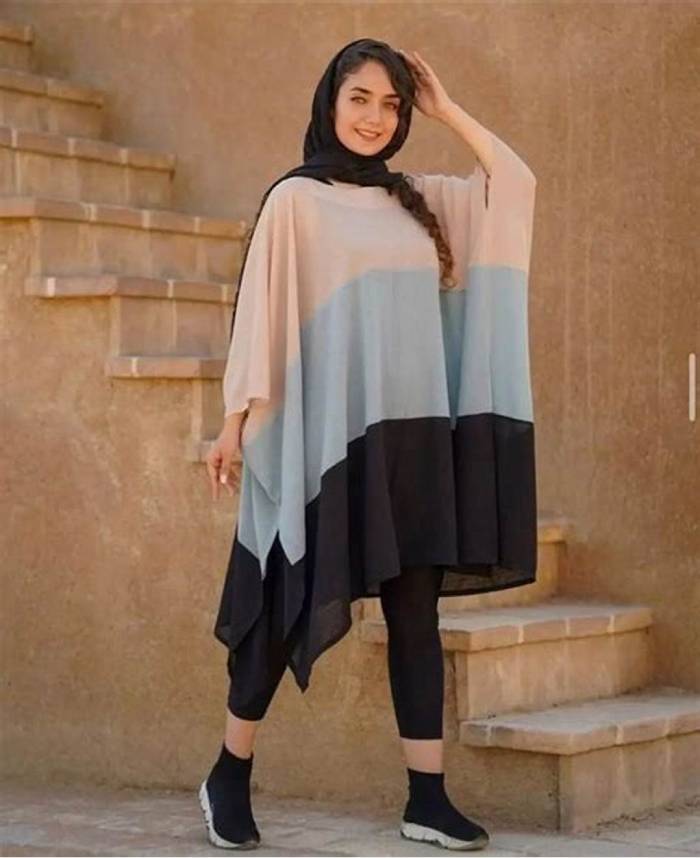 مانتو کیمونو در رنگ گلبهی، خاکستری و مشکی