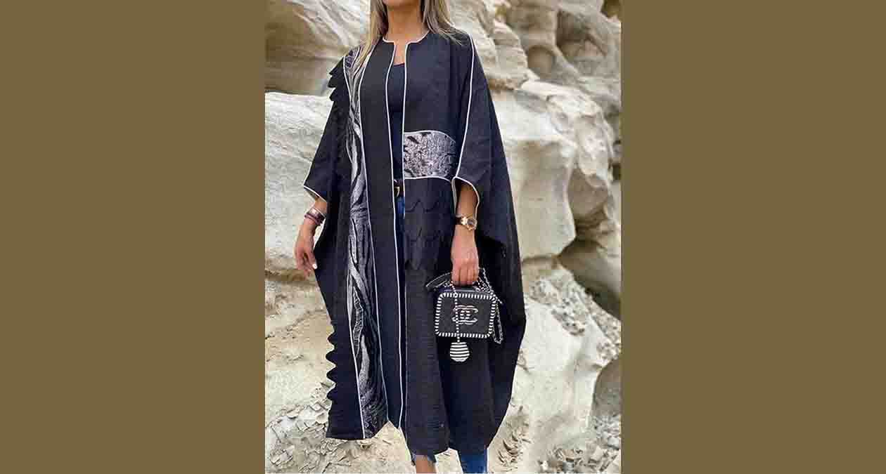 مانتو کیمونو مشکی طرح دار